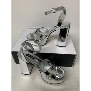 -271 Nine West, Silver, Heels-US 6.5 Womens Medium Width